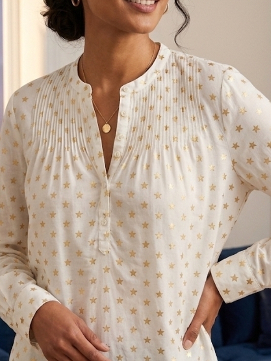 J. Crew Tops - J Crew 100% Silk Cream Star-Print Long Sleeve Blouse Sz. 14 T